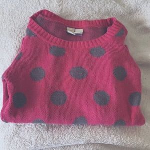 SO Knit Pink Sweater With Grey Polka Dots